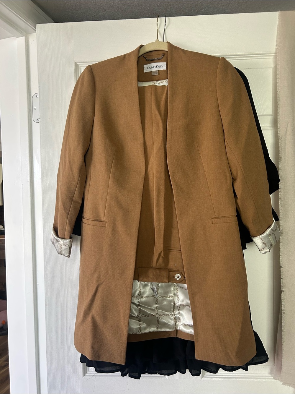 Calvin Klein Women's Camel Open-Front Blazer Coat